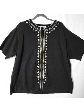 Marisa Christina II Cardigan Sleeve Sweater Womens Sz 3X Black W/Embroidery Trim